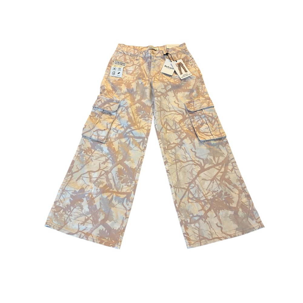 Refrain Los Angeles Printed Cargo Wide Leg‎ Pants Women's Size 27 NWT